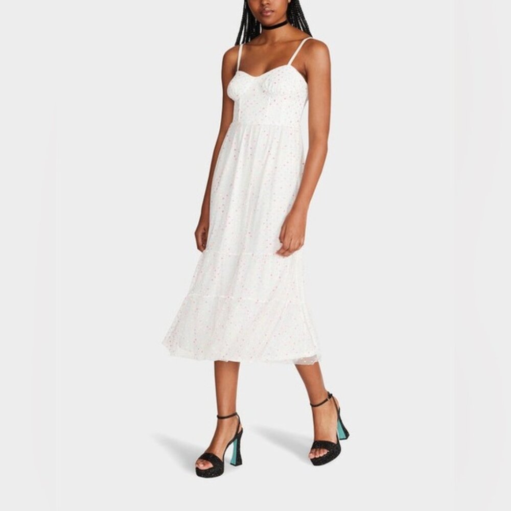 Betsey Johnson White Eyelet Midi Dress with Subtle Multicolor Dots